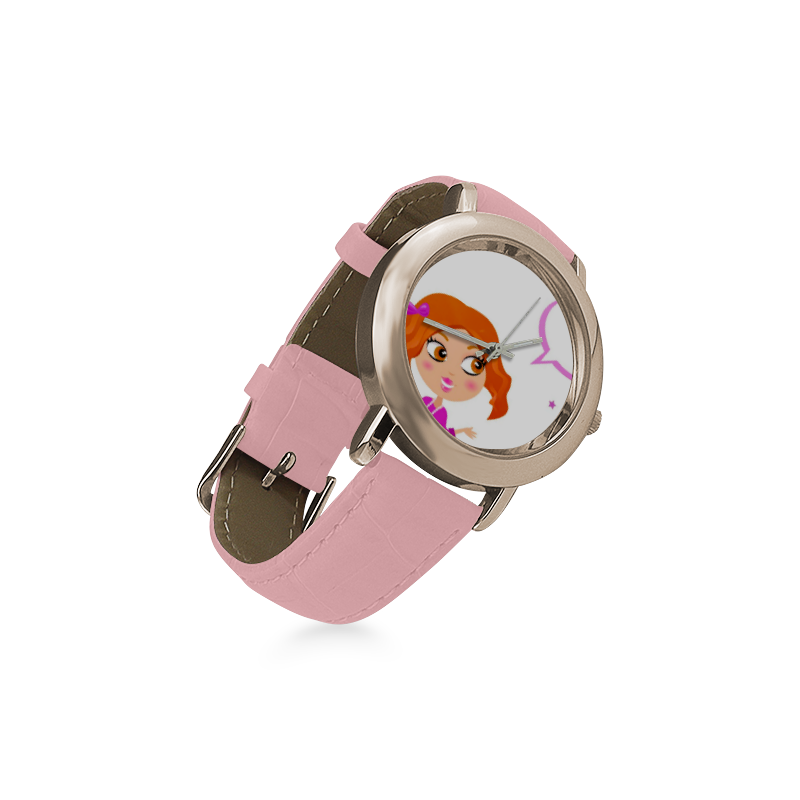 New in shop: Vintage hand-drawn Girl on Pink watches. New arrivals for 2016! Women's Rose Gold Leather Strap Watch(Model 201)