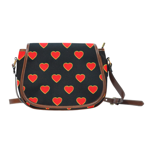 Red Valentine Love Hearts on Black Saddle Bag/Large (Model 1649)