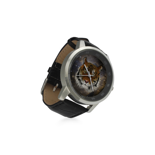 An abstract magnificent tiger Unisex Stainless Steel Leather Strap Watch(Model 202)