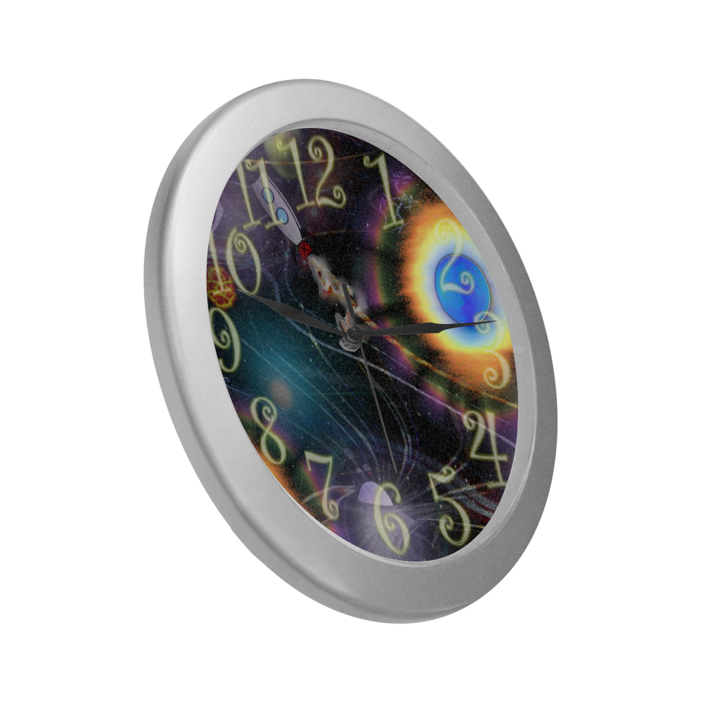 Space Bound Silver Color Wall Clock