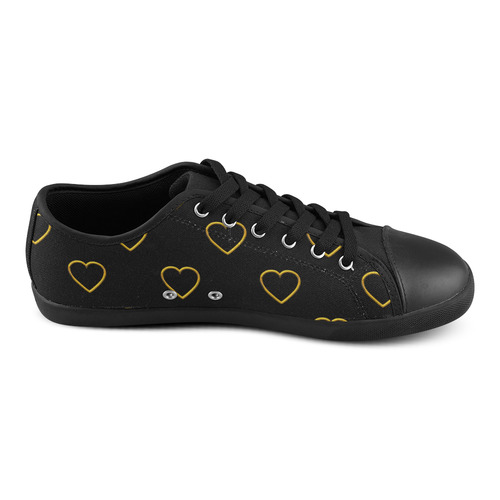 Golden Valentine Love Hearts on Black Canvas Shoes for Women/Large Size (Model 016)