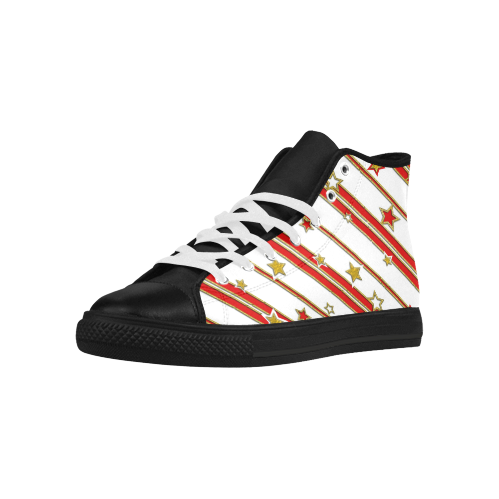 STARS & STRIPES red gold white Aquila High Top Microfiber Leather Men's Shoes/Large Size (Model 032)