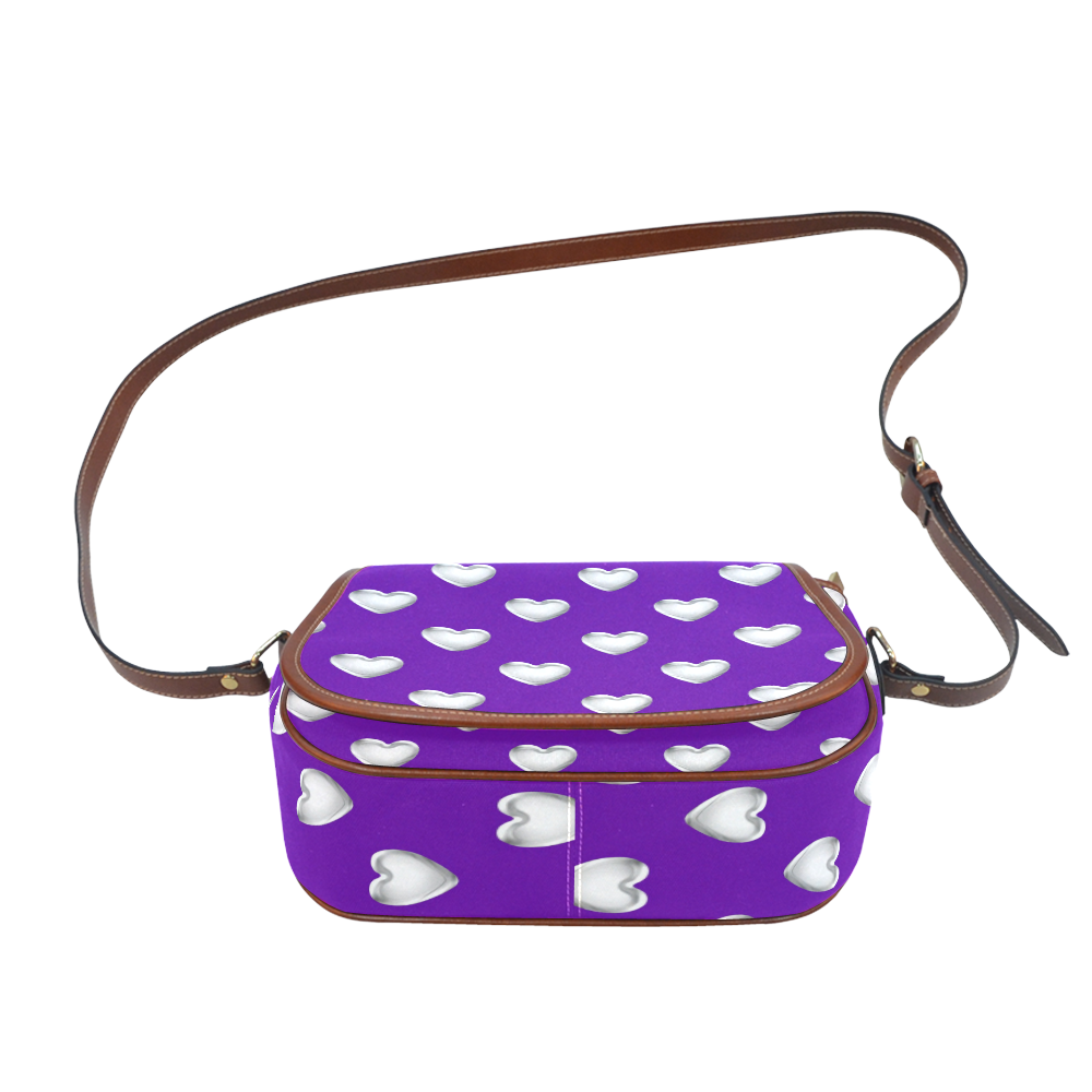 Silver 3-D Look Valentine Love Hearts on Purple Saddle Bag/Small (Model 1649) Full Customization