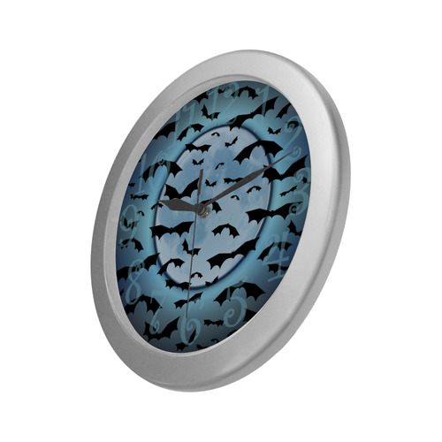 Bats in the Moonlight Silver Color Wall Clock
