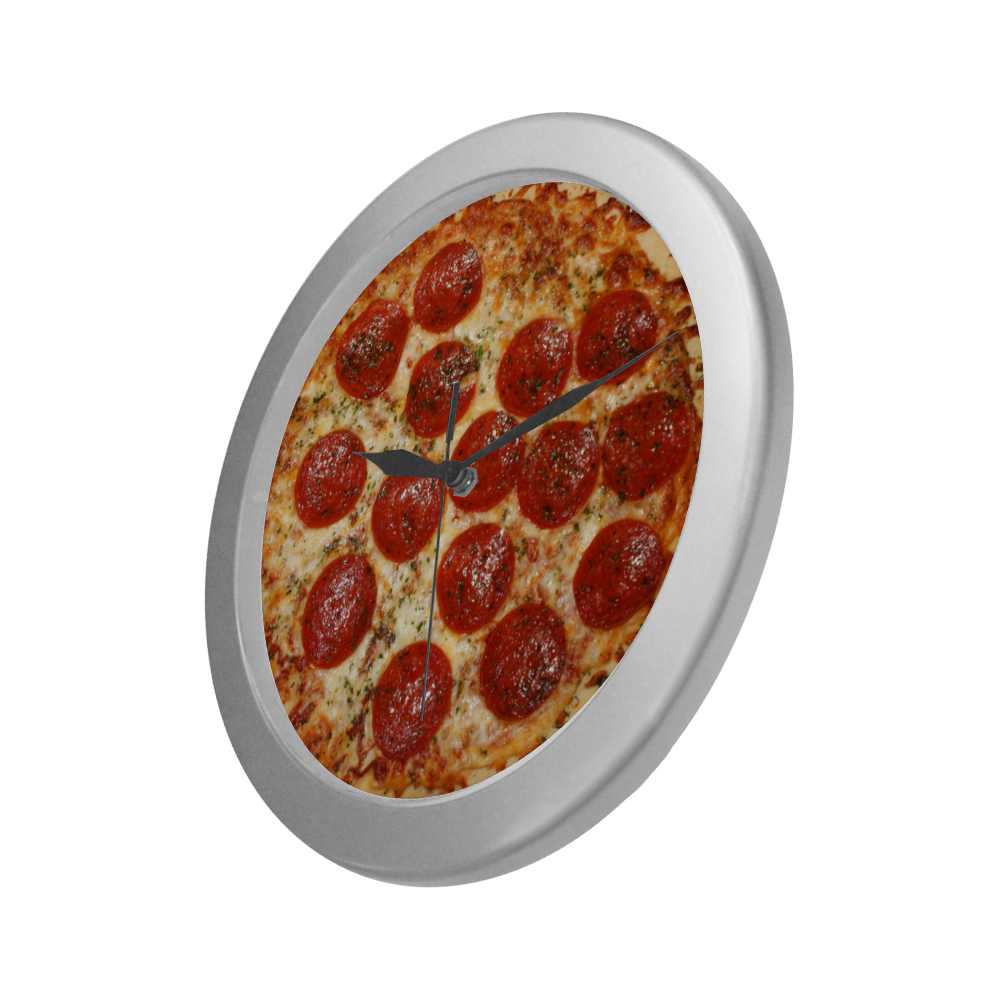 Pizza Time Silver Color Wall Clock