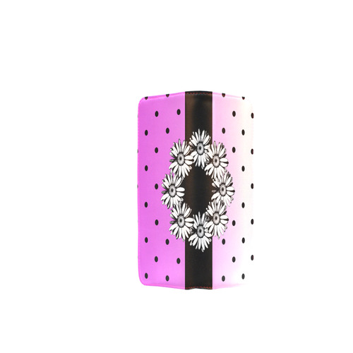 Black & White Daisy Pink Polka Dots Women's Clutch Wallet (Model 1637)