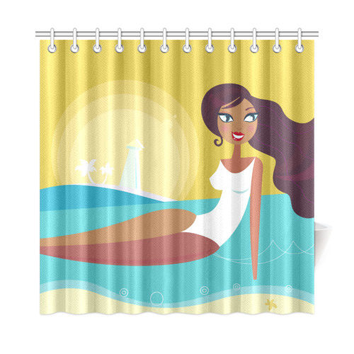 New! Exclusive vintage Bathroom curtain with beach Girl illustration Shower Curtain 72"x72"