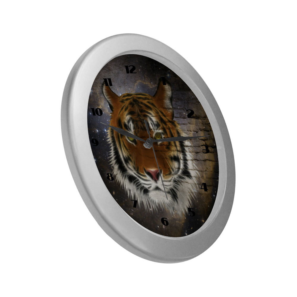 An abstract magnificent tiger Silver Color Wall Clock