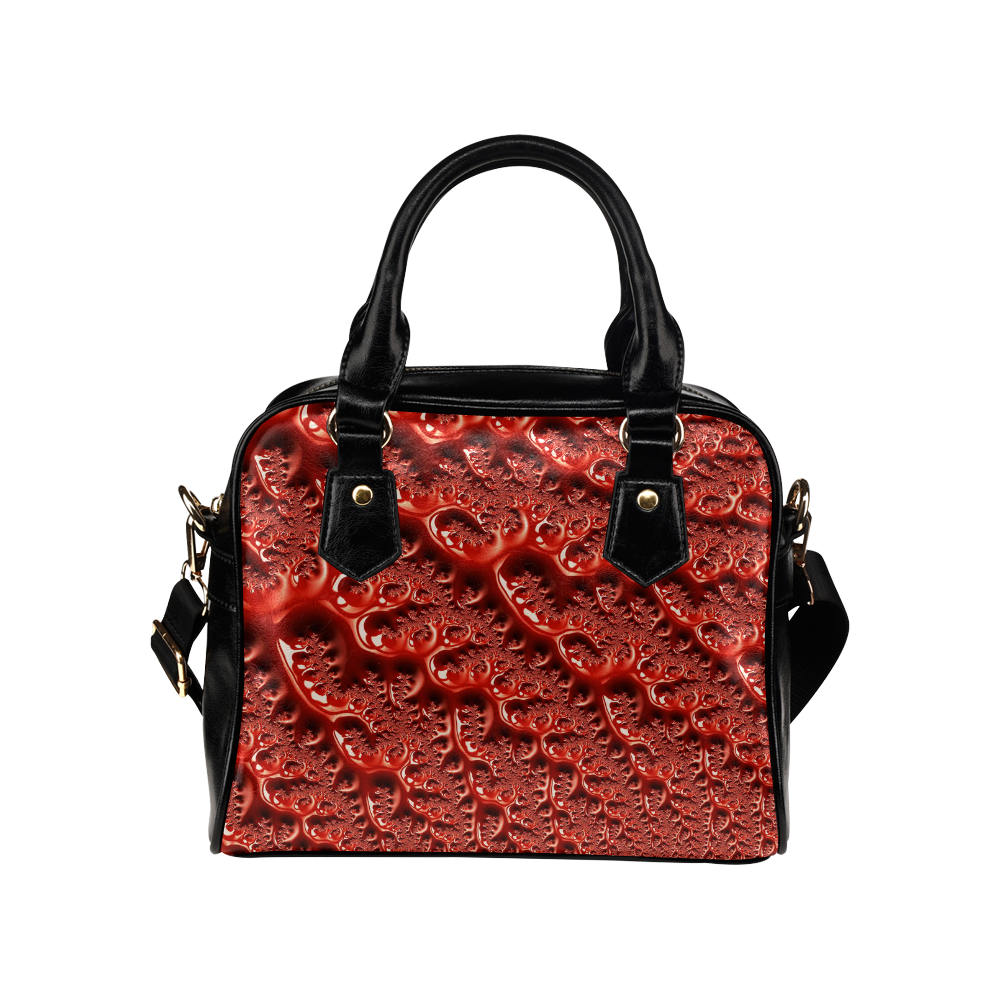 Cool Red Fractal White Lights Shoulder Handbag (Model 1634)