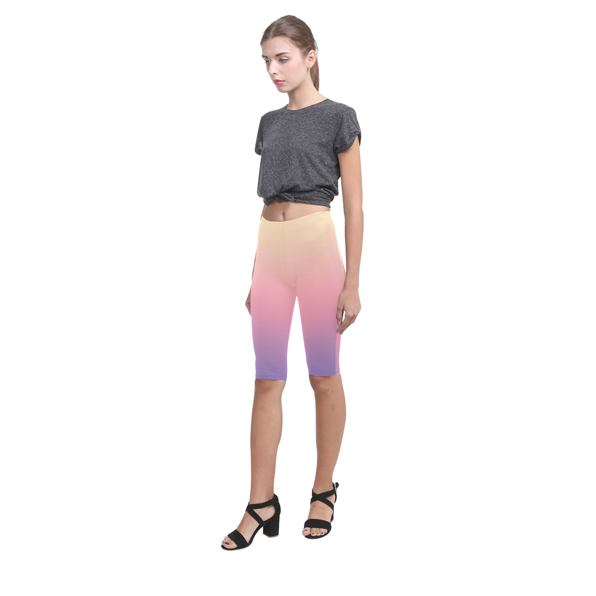 Pink Pastels Ombre Graduated Color Hestia Cropped Leggings (Model L03)