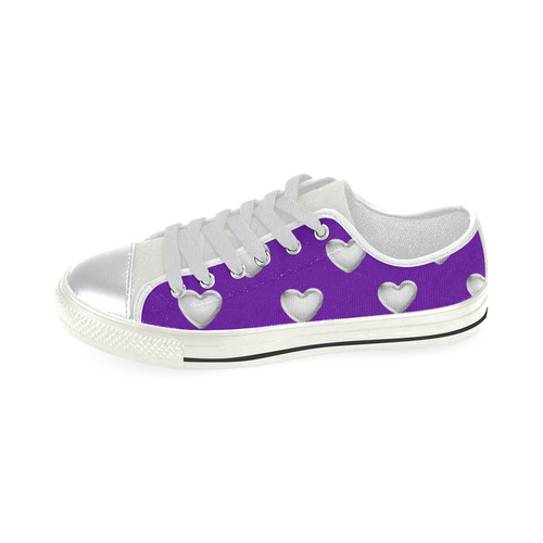 Silver 3-D Look Valentine Love Hearts on Purple Canvas Women's Shoes/Large Size (Model 018)