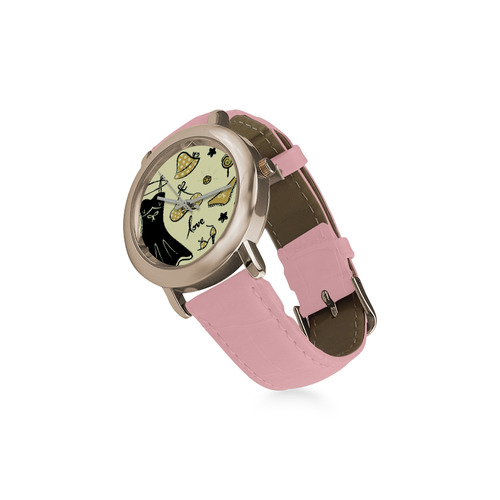 Enjoy "Paris inspired illustration" in watches. Vintage pink edition Women's Rose Gold Leather Strap Watch(Model 201)