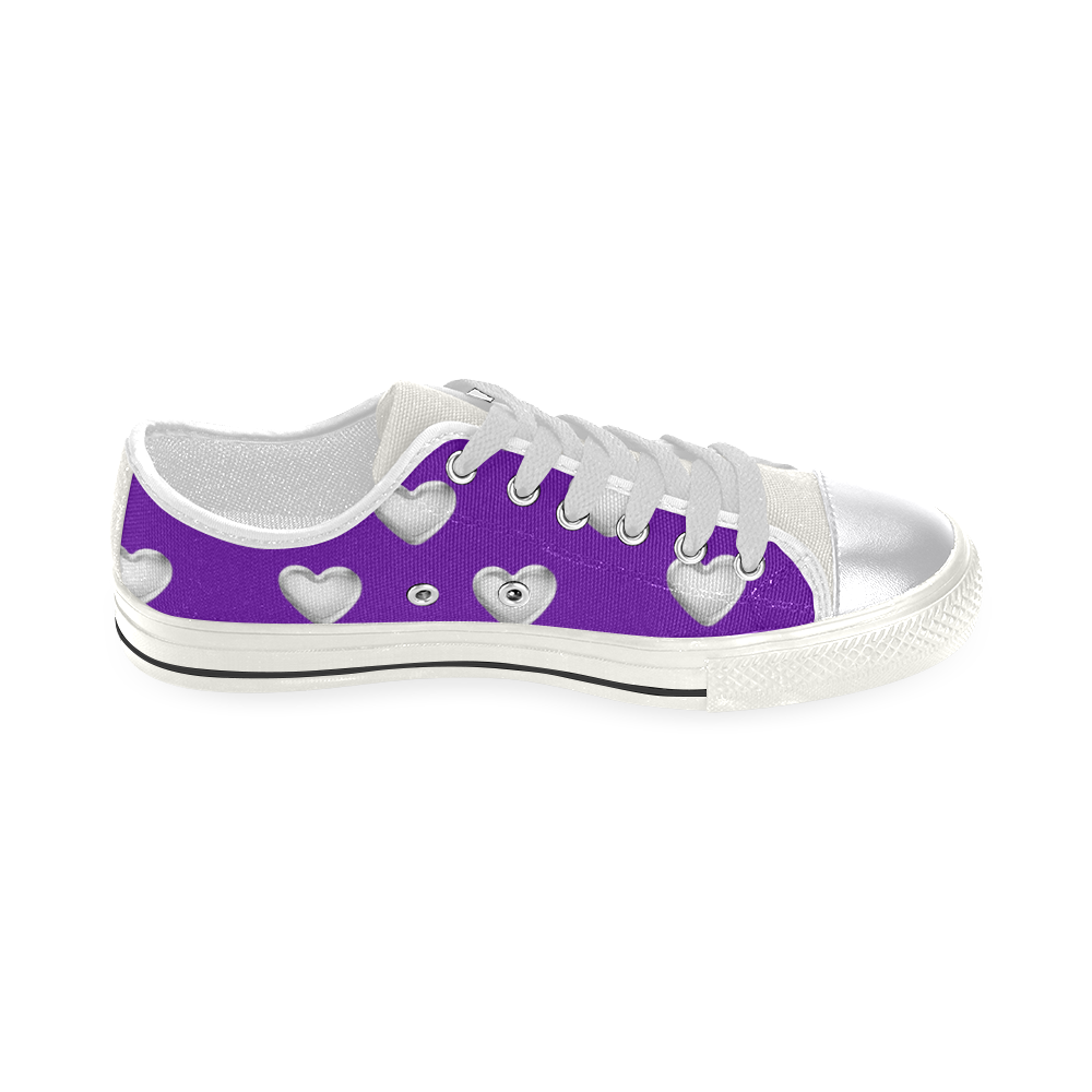 Silver 3-D Look Valentine Love Hearts on Purple Canvas Women's Shoes/Large Size (Model 018)