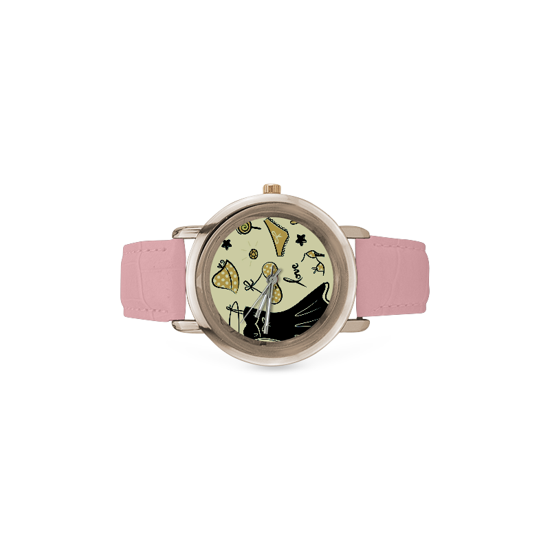 Enjoy "Paris inspired illustration" in watches. Vintage pink edition Women's Rose Gold Leather Strap Watch(Model 201)