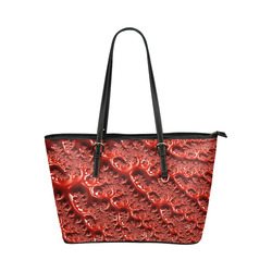 Cool Red Fractal White Lights Leather Tote Bag/Small (Model 1651)