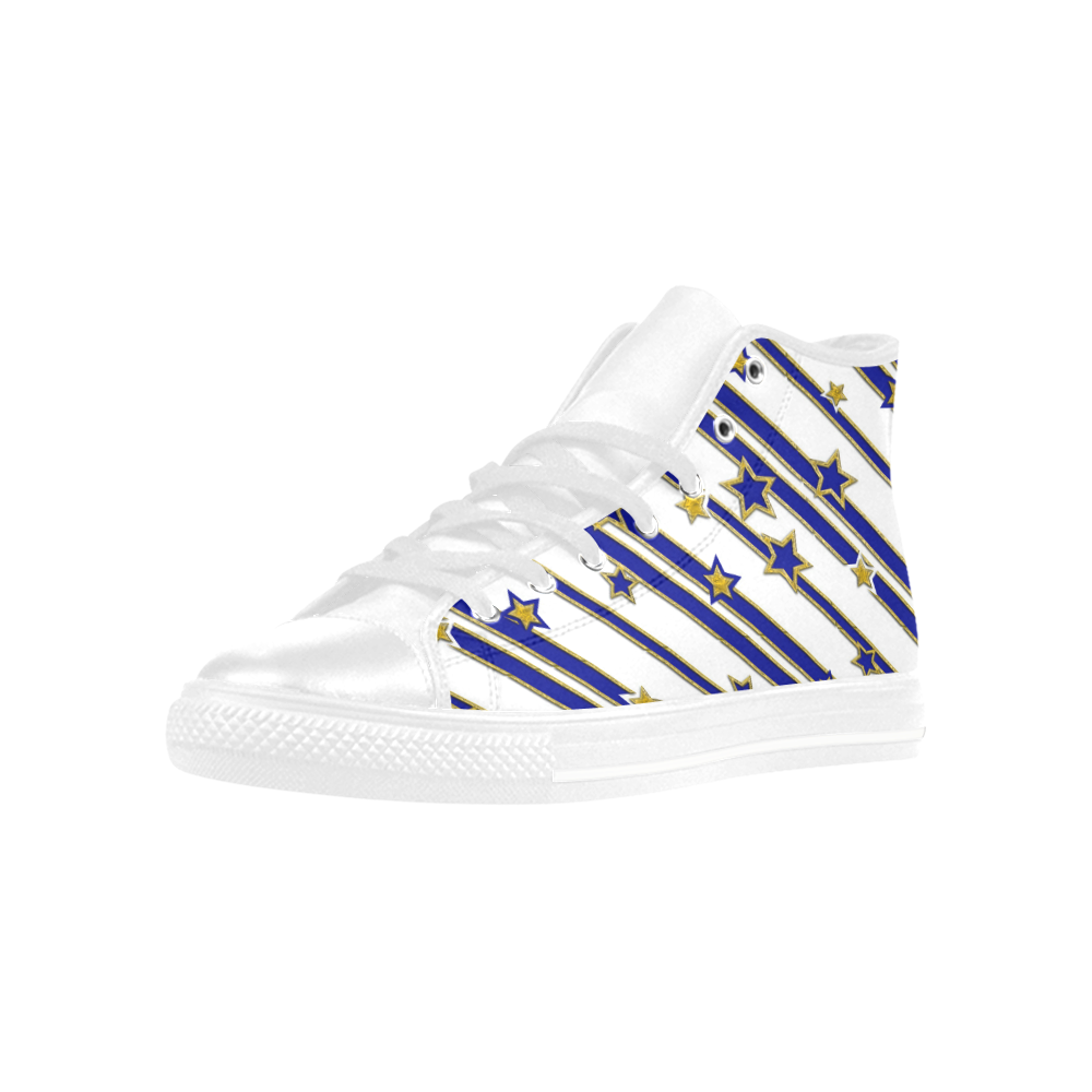 STARS & STRIPES blue gold white Aquila High Top Microfiber Leather Women's Shoes/Large Size (Model 032)