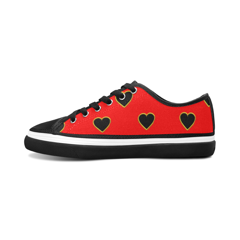 Black Valentine Love Hearts on Red Women's Canvas Zipper Shoes/Large Size (Model 001)