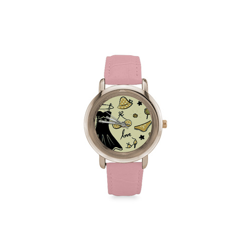 Enjoy "Paris inspired illustration" in watches. Vintage pink edition Women's Rose Gold Leather Strap Watch(Model 201)