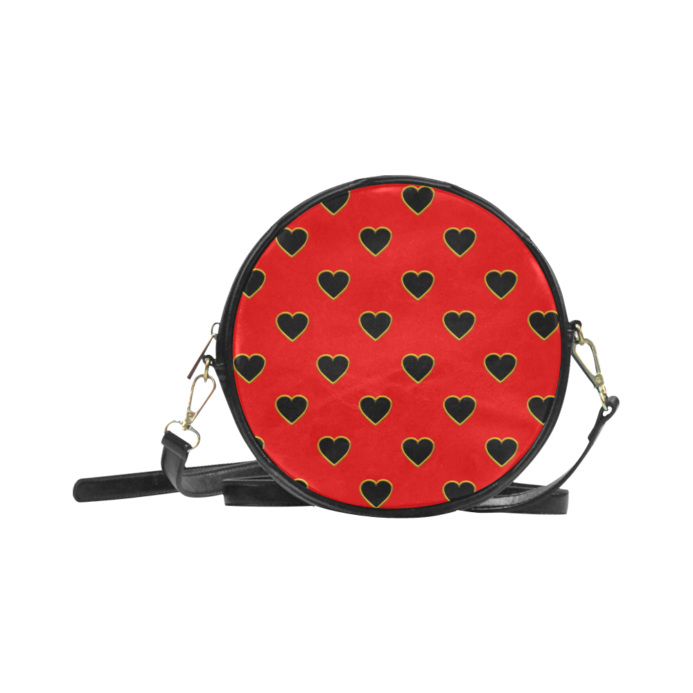 Black Valentine Love Hearts on Red Round Sling Bag (Model 1647)