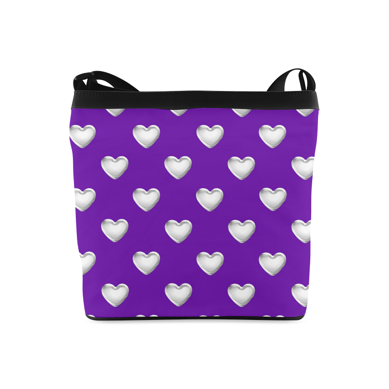 Silver 3-D Look Valentine Love Hearts on Purple Crossbody Bags (Model 1613)