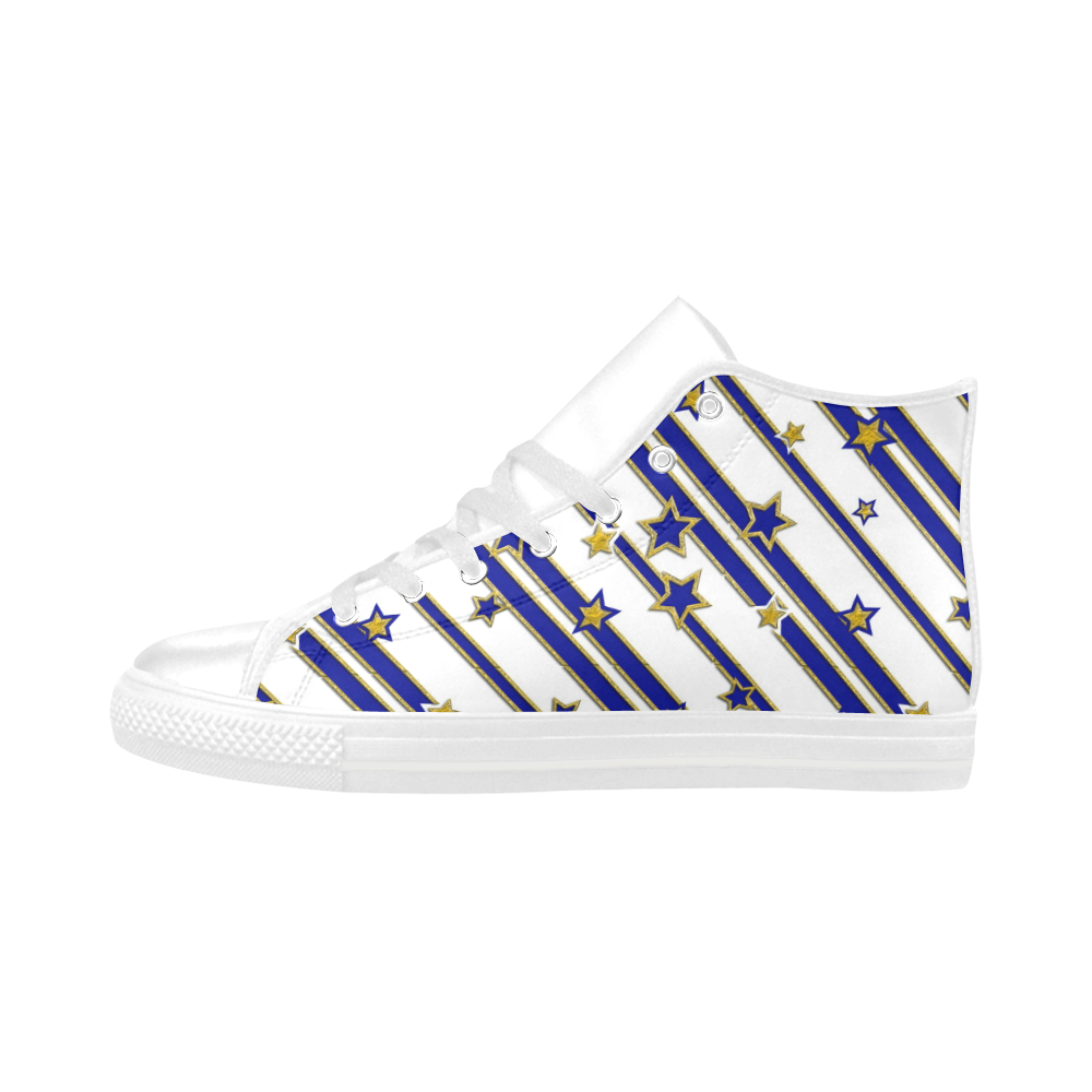 STARS & STRIPES blue gold white Aquila High Top Microfiber Leather Women's Shoes/Large Size (Model 032)