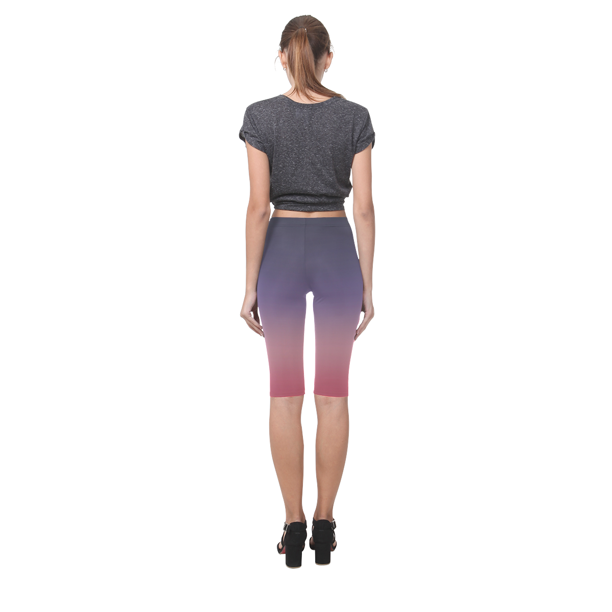 Indigo Violet Ombre Graduated Color Hestia Cropped Leggings (Model L03)