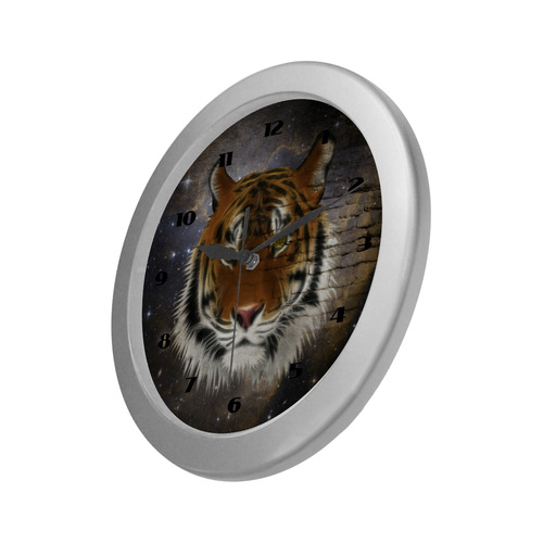 An abstract magnificent tiger Silver Color Wall Clock