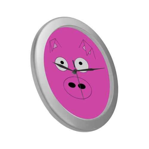 Pink Pig Silver Color Wall Clock