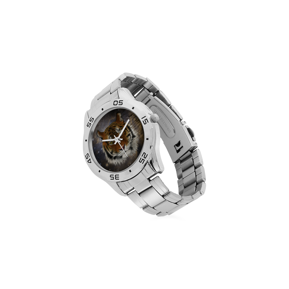 An abstract magnificent tiger Men's Stainless Steel Analog Watch(Model 108)