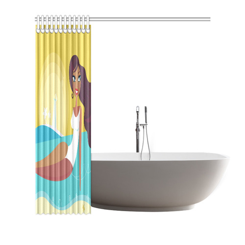 New! Exclusive vintage Bathroom curtain with beach Girl illustration Shower Curtain 72"x72"