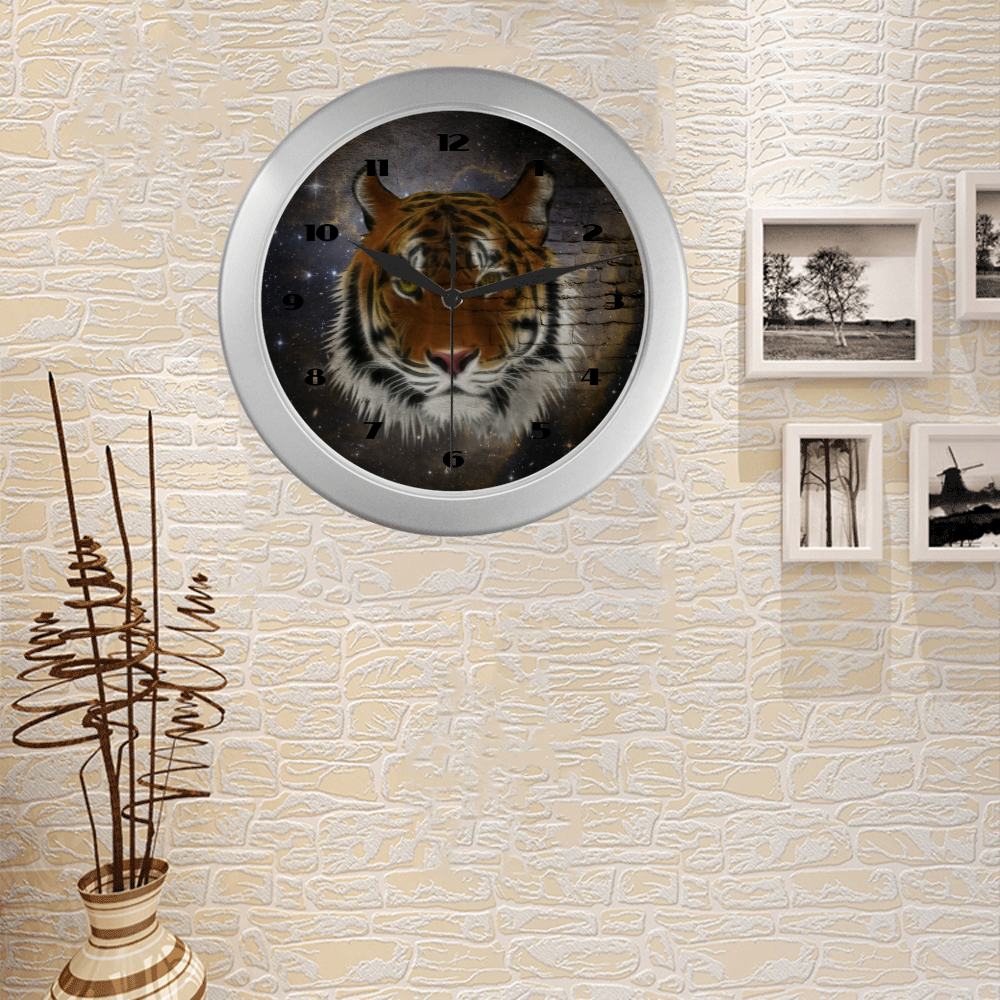 An abstract magnificent tiger Silver Color Wall Clock