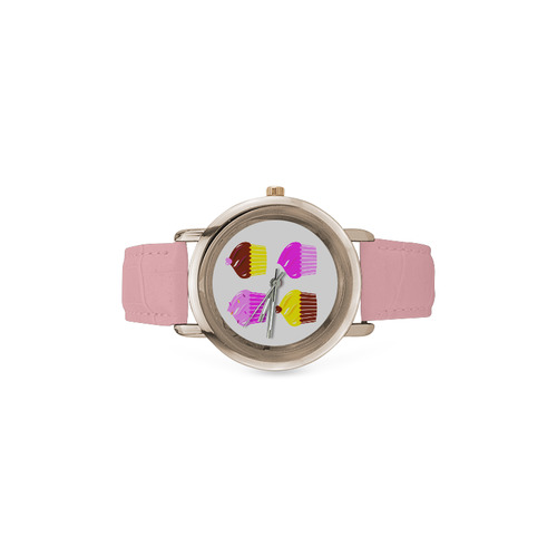 Stylish girl Watches with hand-drawn Cookies illustration. New art in shop! Women's Rose Gold Leather Strap Watch(Model 201)