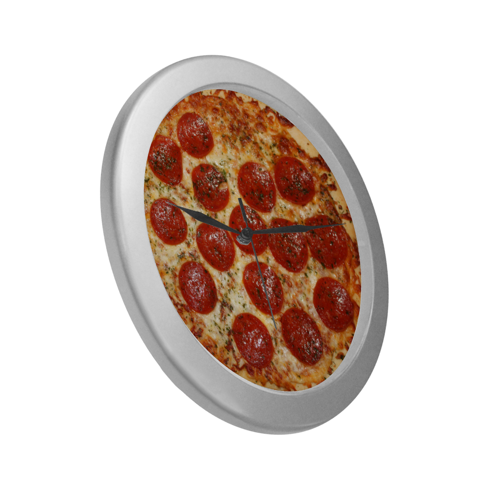 Pizza Time Silver Color Wall Clock