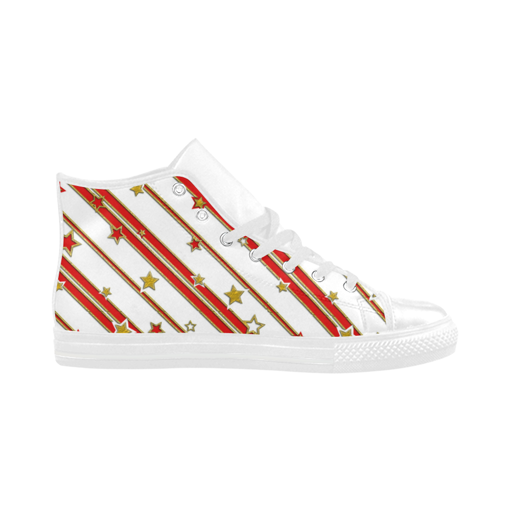 STARS & STRIPES red gold white Aquila High Top Microfiber Leather Women's Shoes/Large Size (Model 032)