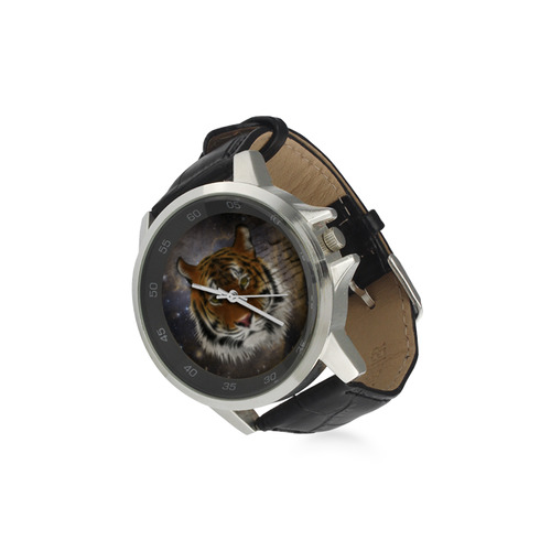 An abstract magnificent tiger Unisex Stainless Steel Leather Strap Watch(Model 202)