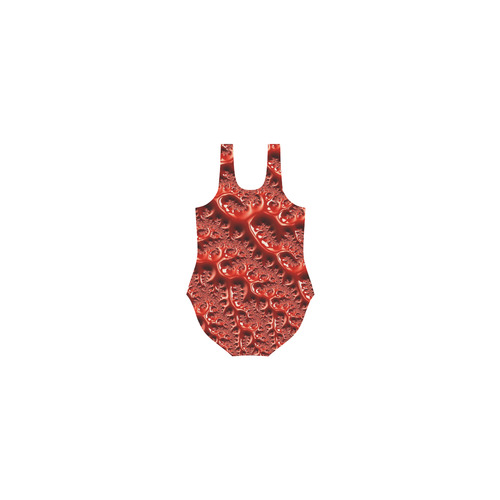 Cool Red Fractal White Lights Vest One Piece Swimsuit (Model S04)