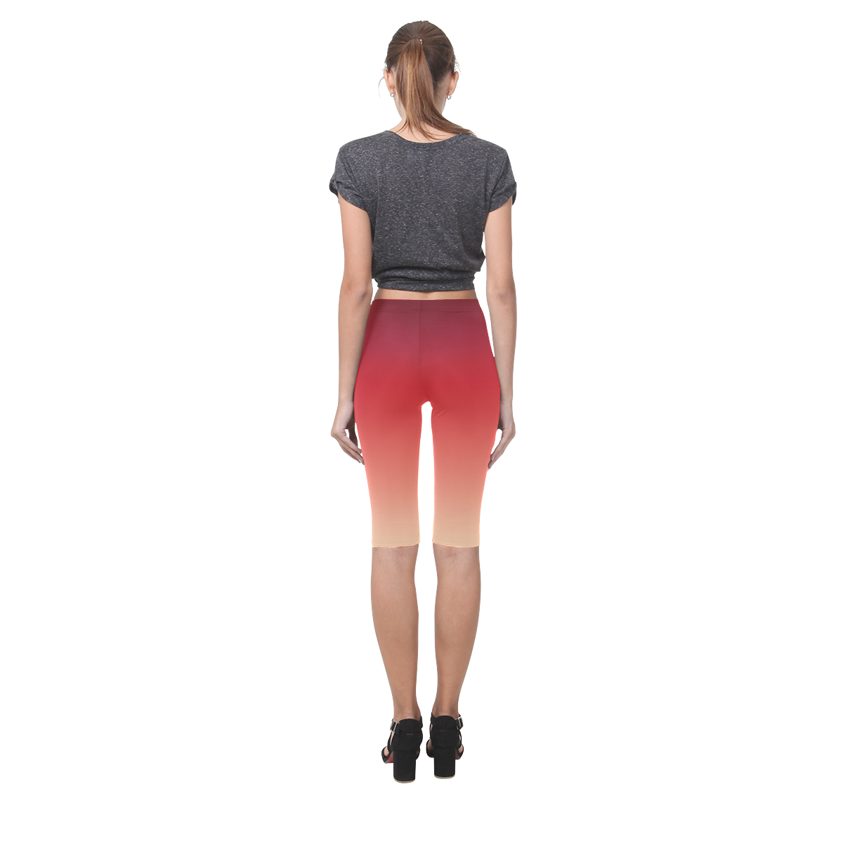 Red Ombre Graduated Color Hestia Cropped Leggings (Model L03)