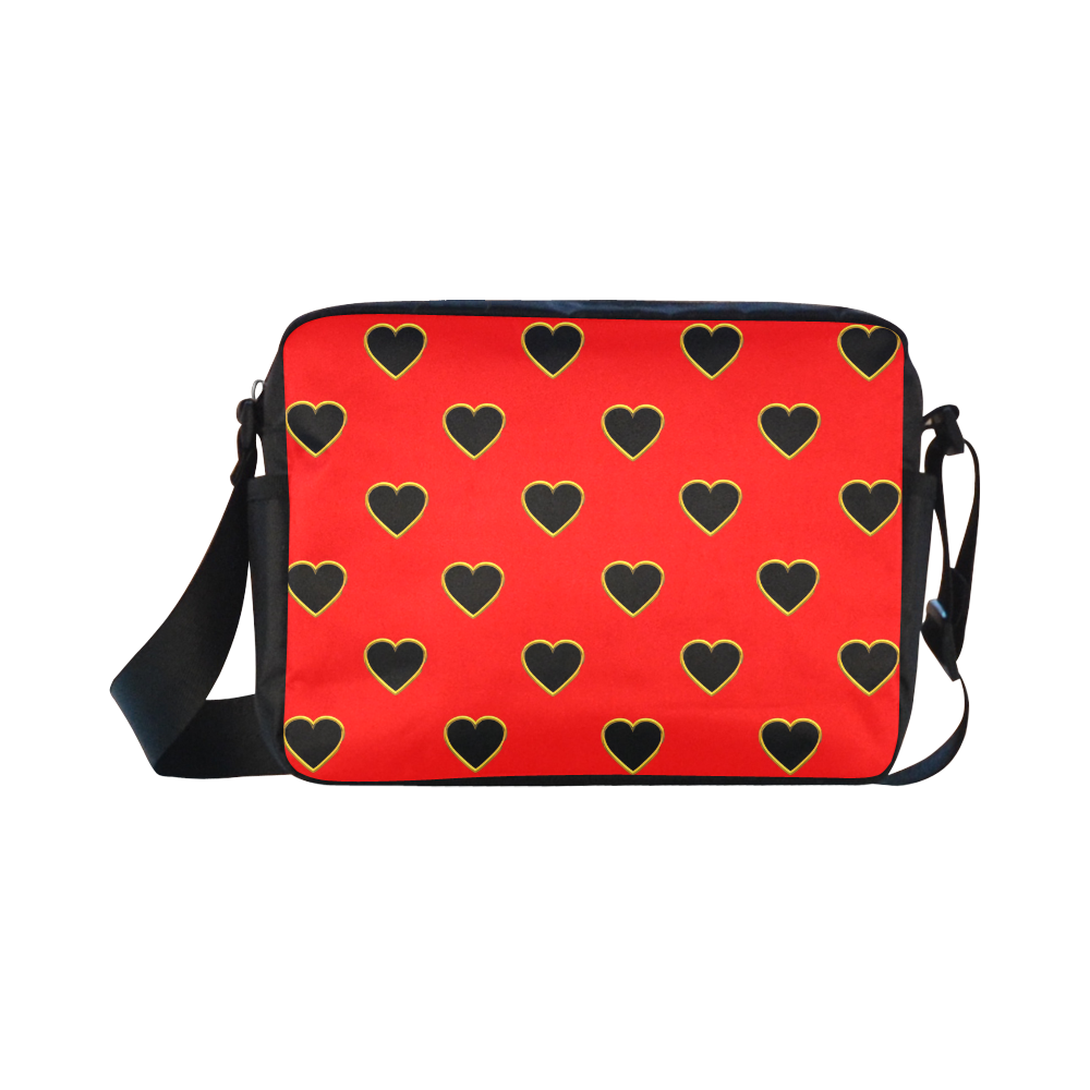 Black Valentine Love Hearts on Red Classic Cross-body Nylon Bags (Model 1632)