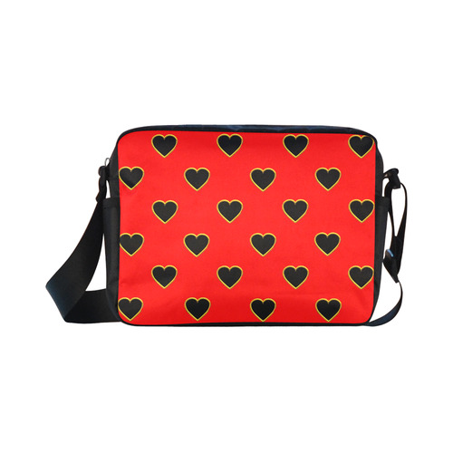 Black Valentine Love Hearts on Red Classic Cross-body Nylon Bags (Model 1632)