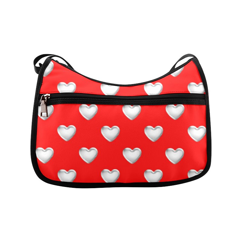 Silver 3-D Look Valentine Love Hearts on Red Crossbody Bags (Model 1616)