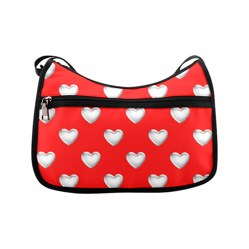 Silver 3-D Look Valentine Love Hearts on Red Crossbody Bags (Model 1616)