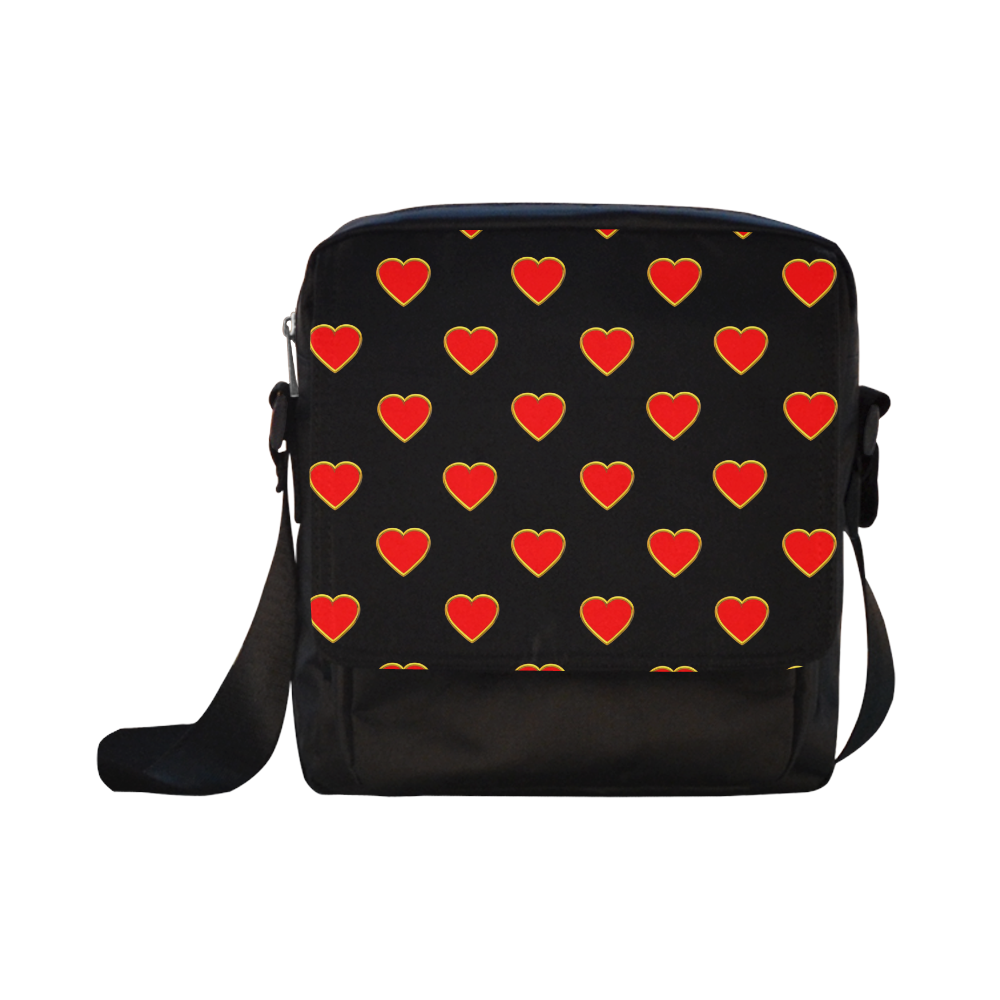 Red Valentine Love Hearts on Black Crossbody Nylon Bags (Model 1633)