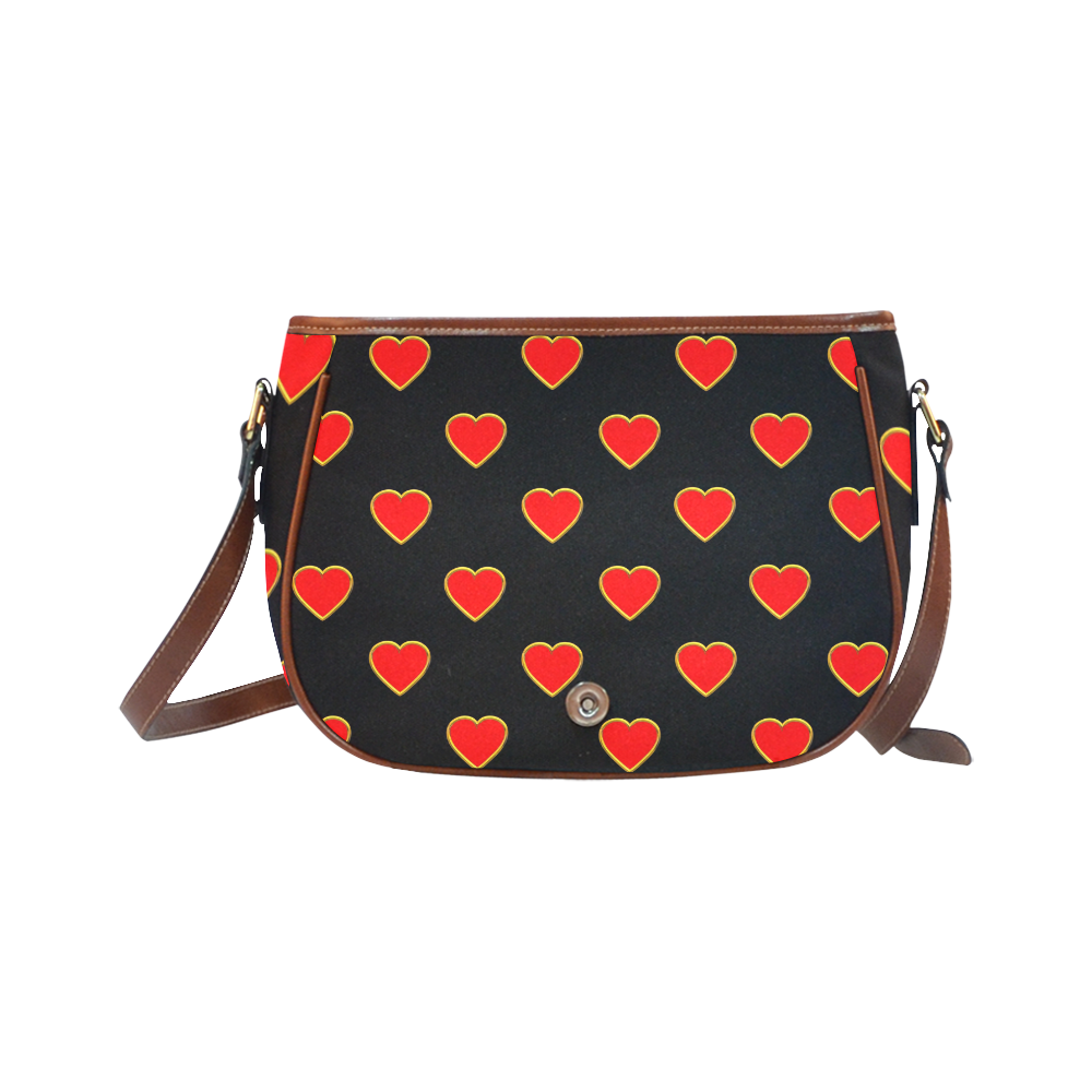 Red Valentine Love Hearts on Black Saddle Bag/Large (Model 1649)