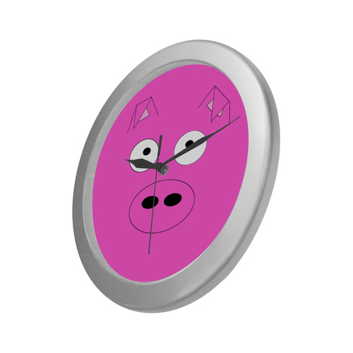 Pink Pig Silver Color Wall Clock