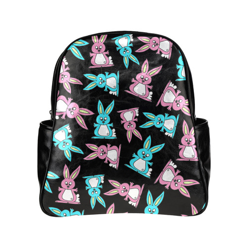 Blue and Pink Bunny Rabbits Multi-Pockets Backpack (Model 1636)