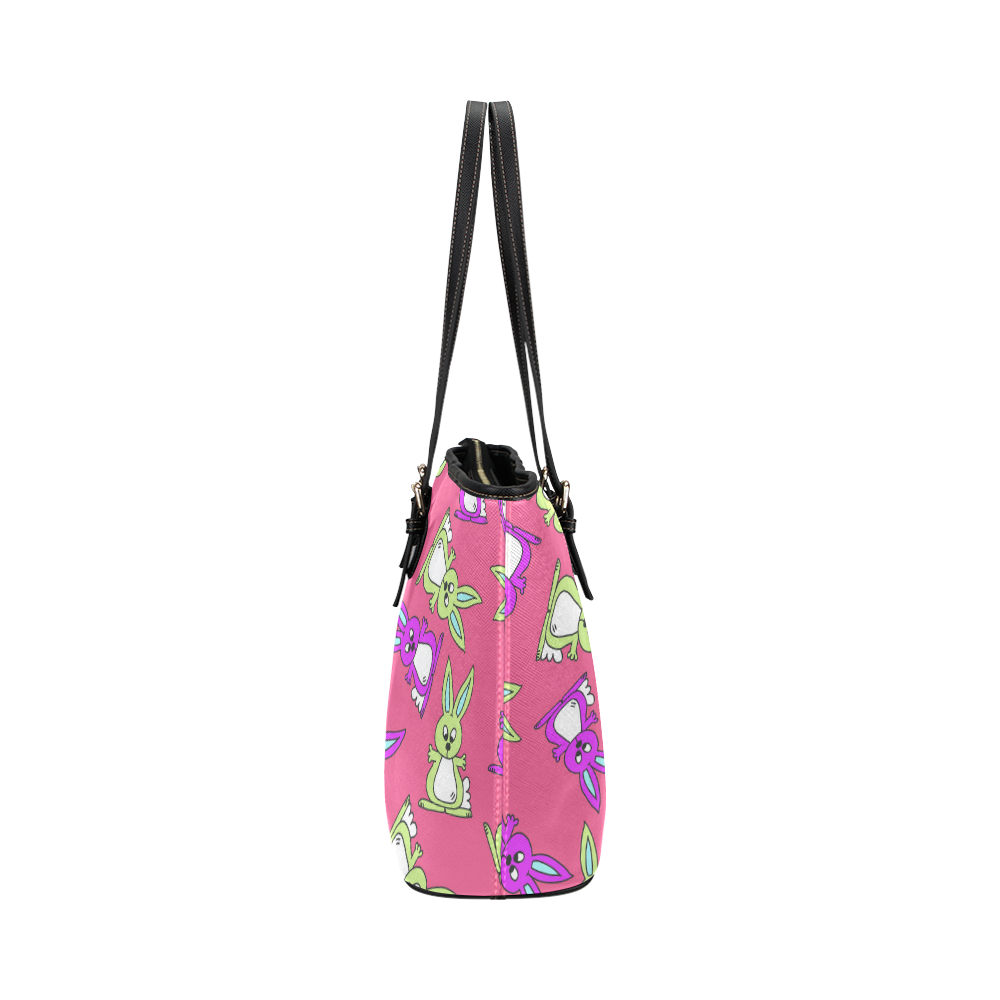 Bright Bunny Rabbit Pattern Leather Tote Bag/Large (Model 1651)