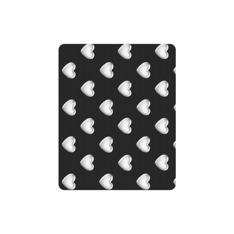 Silver 3-D Look Valentine Love Hearts on Black Rectangle Mousepad