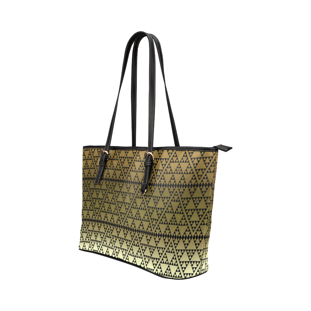 triangles in triangles pattern blk gold Leather Tote Bag/Large (Model ...