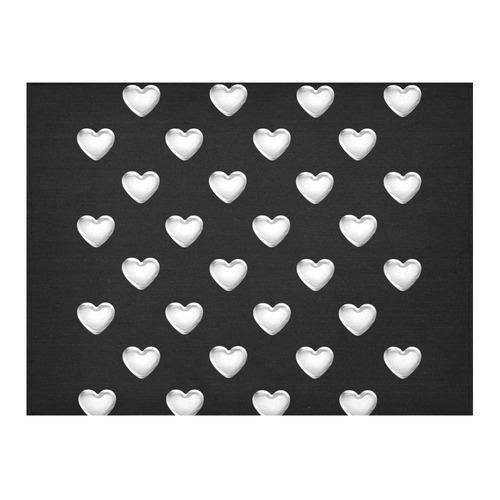 Silver 3-D Look Valentine Love Hearts on Black Cotton Linen Tablecloth 52"x 70"