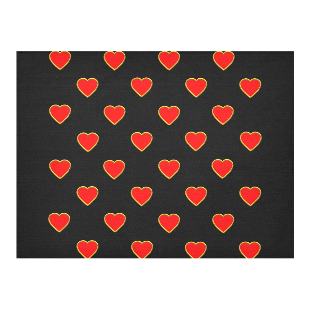 Red Valentine Love Hearts on Black Cotton Linen Tablecloth 52"x 70"